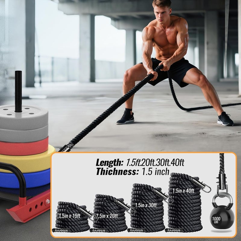 Keepark Store Weight Workout Sled Pulling Rope - 1.5 Inch Dia.15FT 20FT 30FT 40FT Length Heavy Duty Workout Rope for Weight Sled, Tire Drag, Football Training, Fitness Resistance Exercise Equipment for Men & Women - Image 3